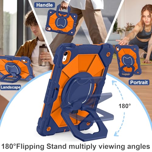 Image of Scnioy Case for iPad (A16) 11th Generation 11 Inch (2025) / iPad 10th Generation Case 10.9 Inch (2022) with 360 Rotating Stand Screen Protector Pen Holder Shoulder Strap, Navy Orange