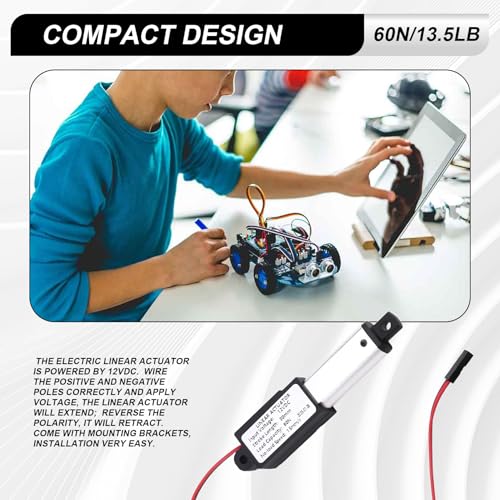 Dytabepl Micro Linear Actuator 1 Hub, 60 N/13,5 Lb, Geschwindigkeit 15 mm/S Mini-Elektrischer Mikro-Linearantrieb Antriebsmotor 12 V Linearantrieb Mit Halterung für Auto Auto RV Elektrischer Türöffner