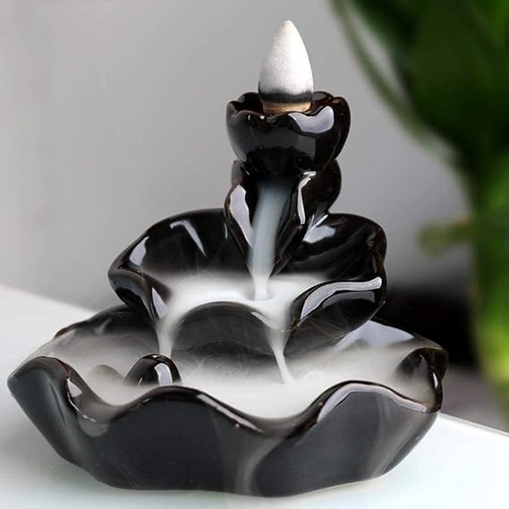 Waterfall Incense Burner, Lotus Backflow Incense Holder Ceramic Censer Cones Sticks