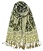 Achillea Soft Silky Reversible Paisley Pashmina Shawl Wrap Scarf w/Fringes (Dark Olive)