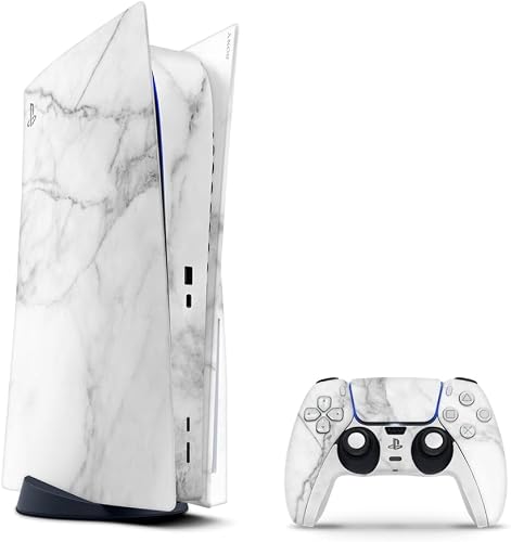 SkinNit Decal Sticker Skin For PS5: White Marble
