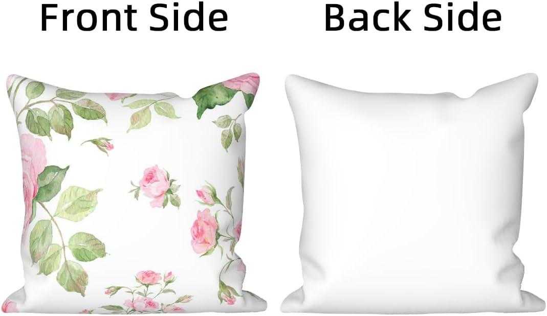 Pink Roses Throw Pillow Covers Blooming Natural Flower Bouquet Green Leaves Set of 4 Romantic Art Design Square Pillowcases for Bed Outdoor Couch Bedroom Patio Farmhouse Living Room 18x18