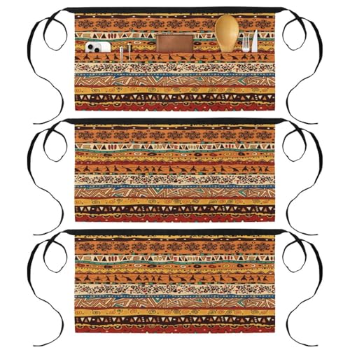 Tablier court de chef pour cuisine et pâtisserie à motif africain