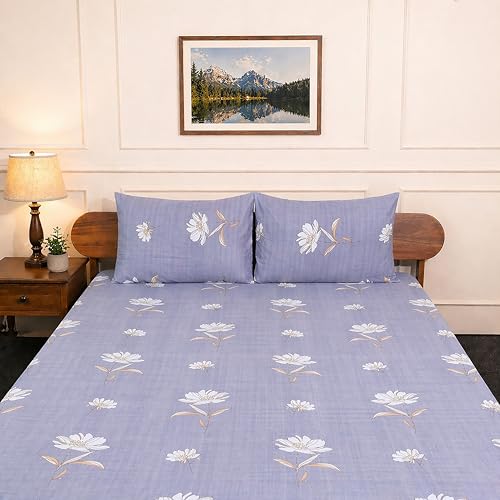 Image of Amazon Brand - Umi Cotton Elastic Fitted Bedsheet, King Size 78x72 Inches, Elastic Fit Bed Sheet, 10 Inch Deep Pocket, Soft Breathable Bedding, Durable Easy Care, with Pillow Cover-Lunar Flora
