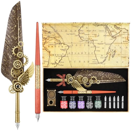 Feather Quill Pen and Ink Set,Fountain Pen Set Calligraphy Kits f...