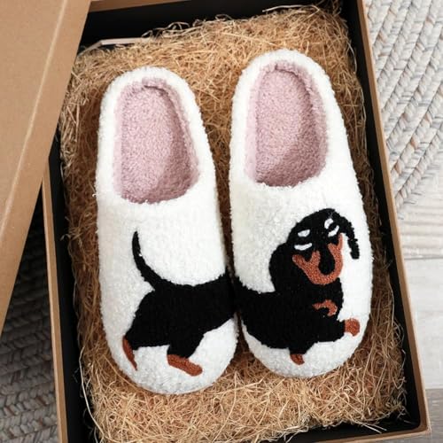 bolukets Damen Herren Hausschuhe Winter Warme Lustig Plüsch Hausschuhe Flauschige Tier Pantoffeln Flaumig Slippers für Outdoor/Indoor Dackel 40-41