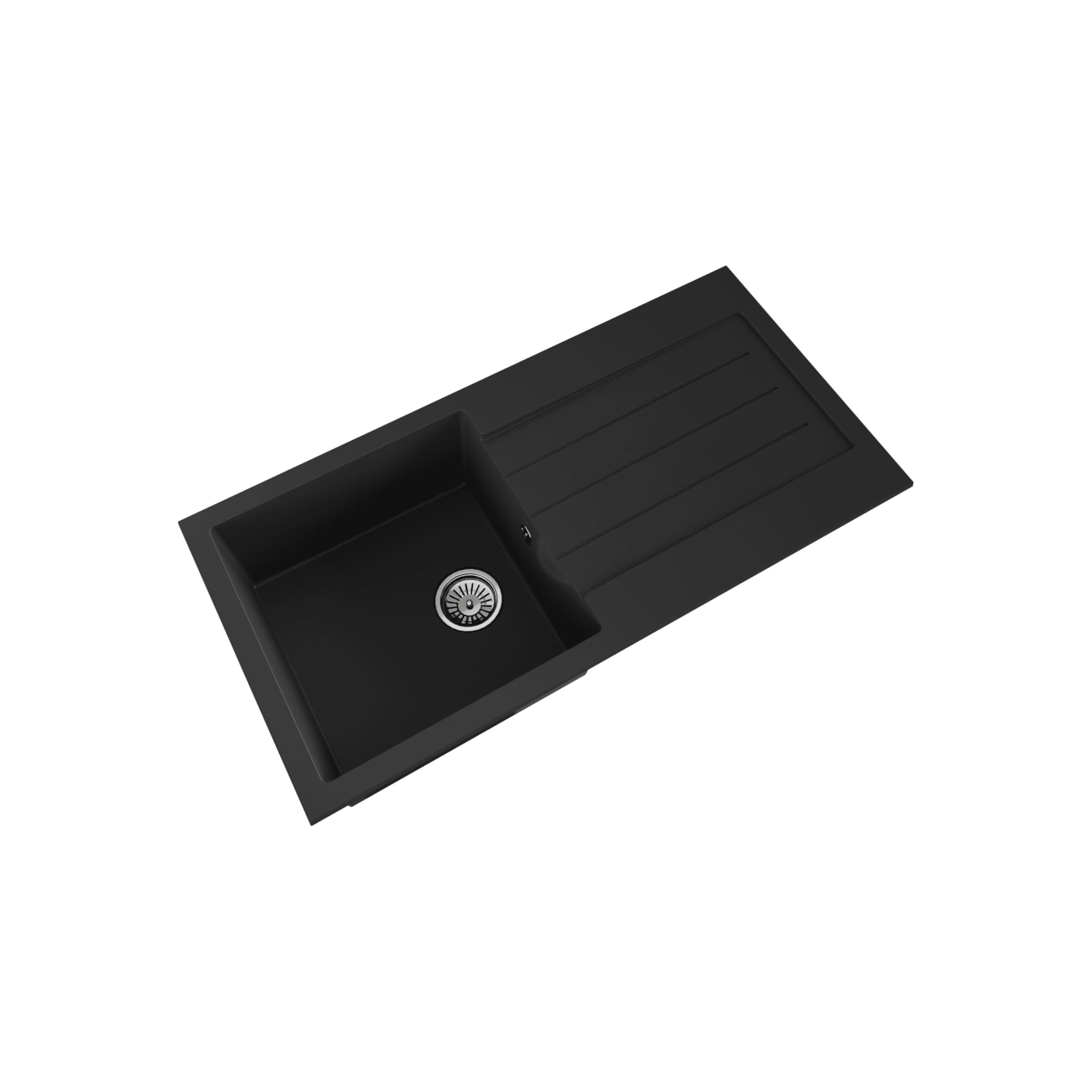 Kitchen Single Bowl Composite Inset Sink With Overflow & Drainer - 1000 X 500Mm - Matt Black - Balterley 5056678463703
