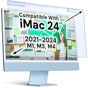 VINTEZ Blue Light Screen Protector Compatible With iMac 24 Inch (2021, 2022, 2023, 2024, M1, M3, M4) – Anti-UV Blue Light Blocking Film for Desktop PC, Eye Protection Filter, 21.5" x 12.6"