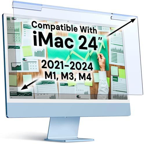 VINTEZ Blue Light Screen Protector Compatible With iMac 24 Inch (2021, 2022, 2023, 2024, M1, M3, M4) – Anti-UV Blue Light Blocking Film for Desktop PC, Eye Protection Filter, 21.5" x 12.6"
