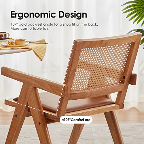 Stary Mid Century Modern Leather Rattan Dining Room Chair, 1 Pcs, Original Wood #TOP4