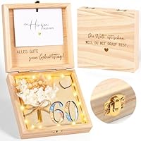 Geldgeschenke Geburtstag 60 us Holz, 60 Geldgeschenk Verpackung Geschenkbox mit LED Lichterkette, Lustig Geschenk zum 60 Geburtstag Frau Mann, Geburtstagsgeschenk für Mutter, Vater, Lebenspartner