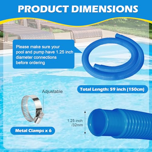 4 Pcs 1.25" Pool Hose, 59" Long Accessory Pool Pump Replacement Hoses, Compatible with All Above Ground Pool Filter Pumps that Use 1 1/4 Diameter Hoses by Picatu - Image 2