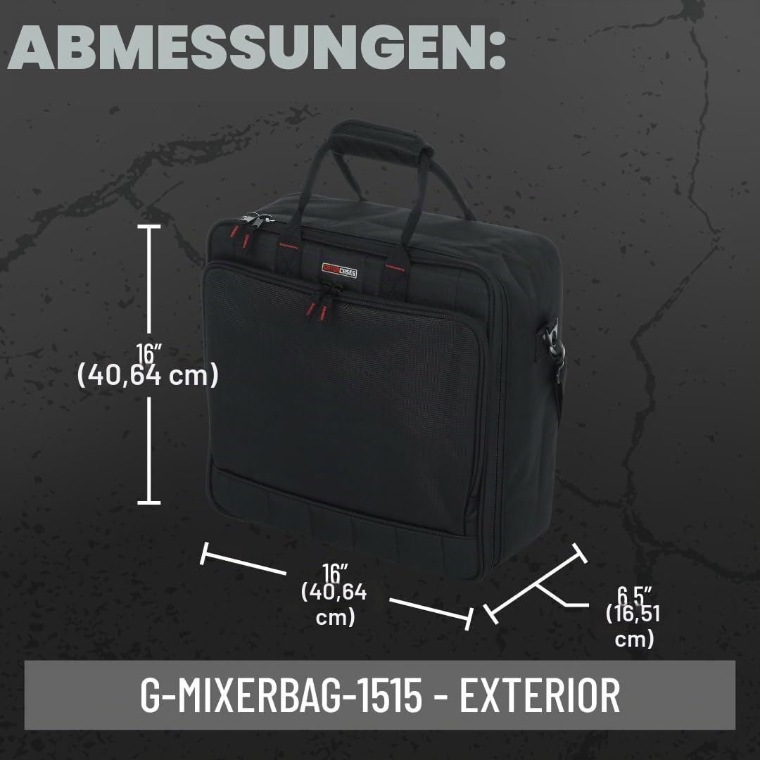 Gator Cases gepolsterte Nylon-Transporttasche für Mischpult/Geräte mit abnehmbarem Riemen; 39 x 38 x 14 cm (G-MIXERBAG-1515), Schwarz