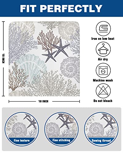 Grey Brown Coral Chair Back Cover, Summer Beach Starfish Dining Chair Protector Covers, Ocean Nautical Coastal Chair Covers Removable Chair Slipcovers For Weeding Banquet Party 19"X18", 4 Pack #TOP5