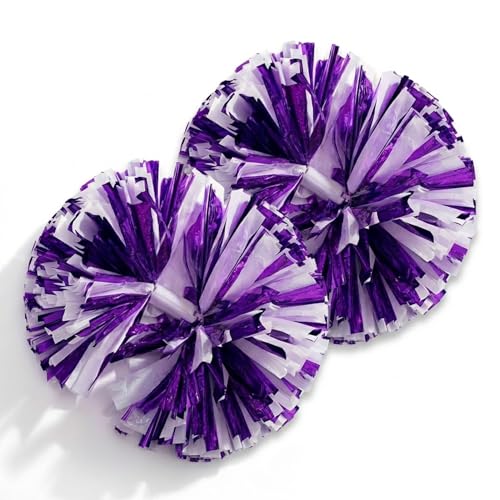 Metallic Purple & White Foil Baton Cheerleader Pom Poms, Pack 2