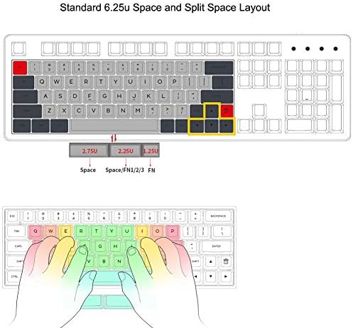 Diagram illustrating standard 6.25u spacebar and split space layout options for the keyboard.