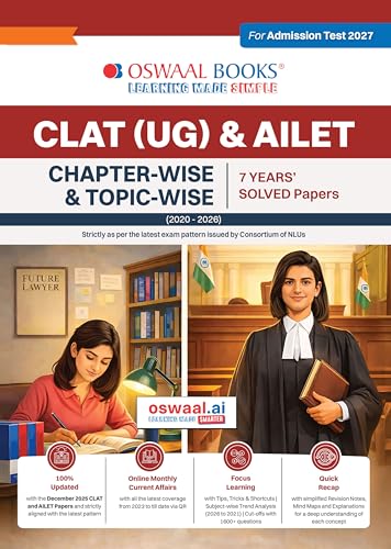 Image of Oswaal CLAT (UG) and AILET| 7 Years' Chapter-wise and Topic-wise Solved Papers| (2020 -2025) | For 2027 Admission Test