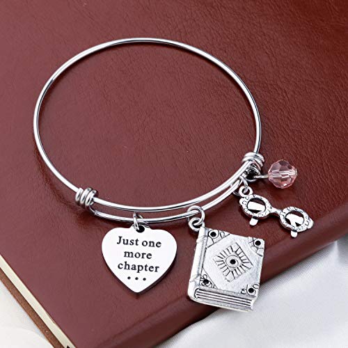 PLITI Bookworm Gifts for Women Book Lover Gifts Book Club Gifts Bibliophile Gifts Literature Book Lovers Jewelry Gift Librarian Gift Just One More Chapter Bangle for Reader Writers3