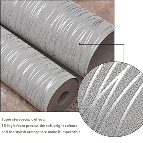 Warmiehomy 10m x 0.53m Textured Non-Woven 3D Wallpaper Walll Decoration for Living Room Bedroom Silver Grey - Image 4