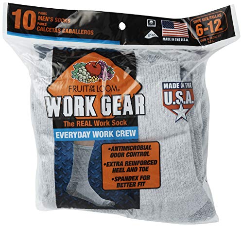 Fruit Of The Loom Men's 10 Pack Everyday Work Crew Socks, Grey, Shoe Size: 6-12 (Sock Size: 10-13) #TOP3