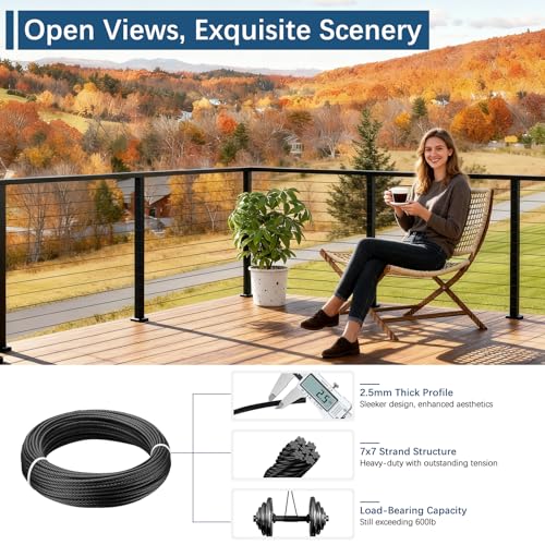 Image of 2 Pack Swageless One-Stop Cable Railing Post Kits 42 inch, Stainless Steel T304 Deck Railing System with Swageless Tensioner, Upgraded Black Powder Coated Level Drilled Post Kits with DIY Length