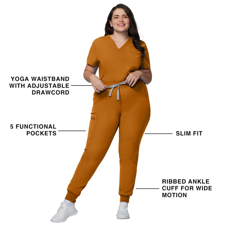 Image of Kitmaz Scrub Pants for Women - Mid Rise 4-Way Stretch Anti-Wrinkle Slim Fit Jogger Pants, Drawstring & 5 Pockets