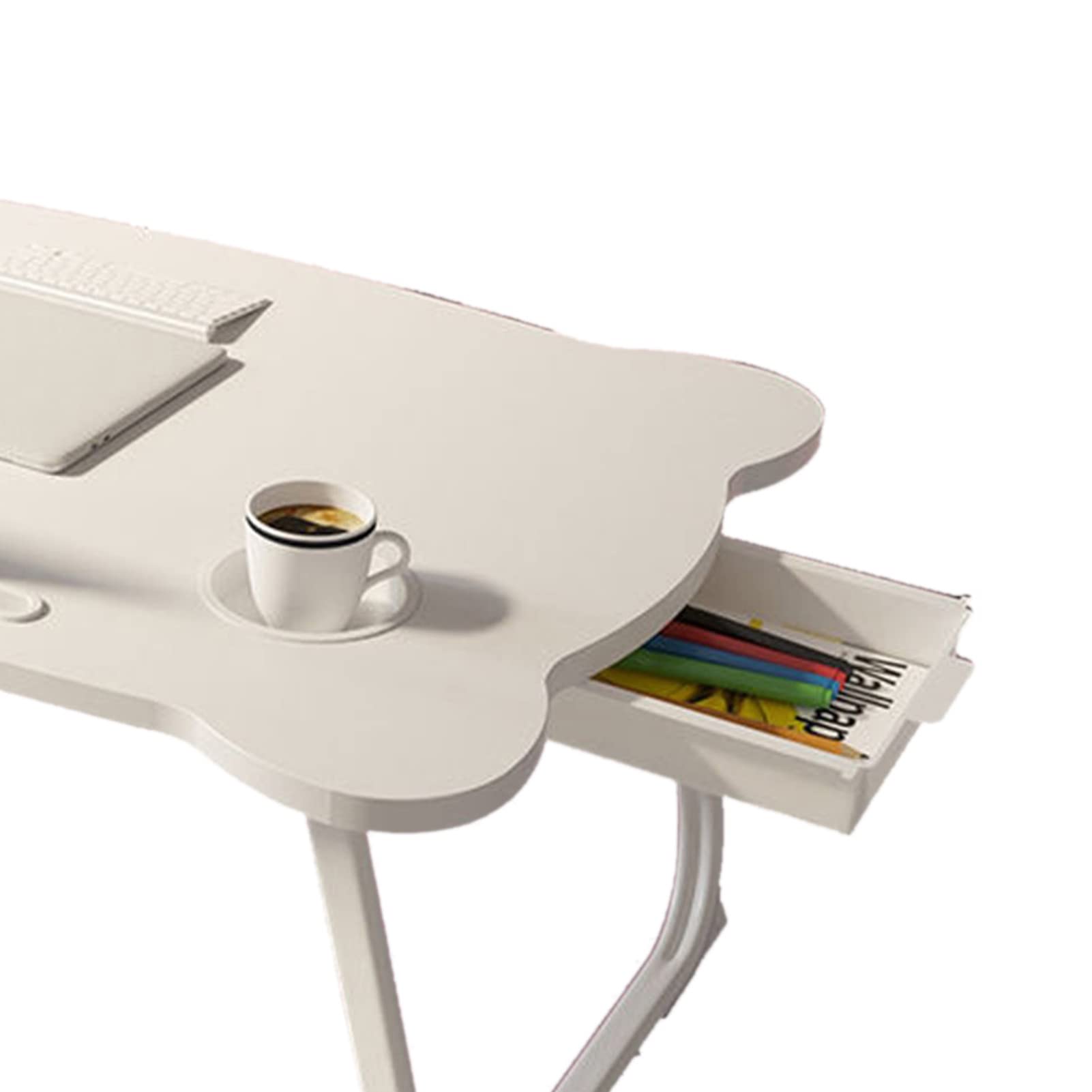 Plateau de lit pliable réglable avec porte-gobelet – Idéal pour le petit déjeuner au lit, l'utilisation d'un ordinateur portable et pour étudier à la maison ou à l'école – Design compact pour un