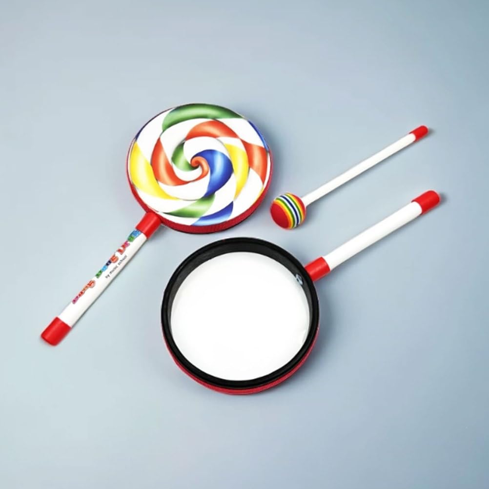 Tamburo da Mano Montessori con Lecca-Lecca e Bacchetta Arcobaleno | Strumento a Percussione a Forma di Caramella Colorata, Giocattolo di Formazione del Ritmo per la Prima Infanzia