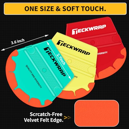 Image of TECKWRAP Felt Squeegee for Vinyl Wrap Window Tint -Fan Shape, Soft /Med /Hard | Pro Car Wrap Tool Kit with 3 Hardness Levels Scratch-Free Tool for PPF, Decal, Inkjet Sticker Paper & Wallpaper DIY Projects
