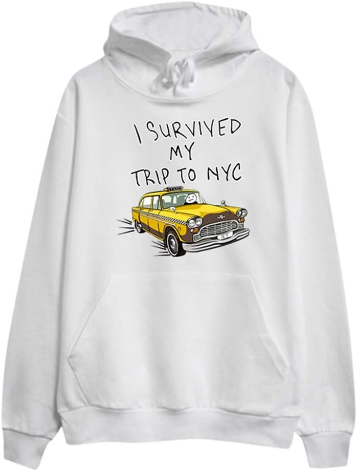 Sweatshirts for Women Hoodie Pullover Teen Girls Cute Graphic Sweaters - I Survived My Trip to NYC Funny Letter Tops