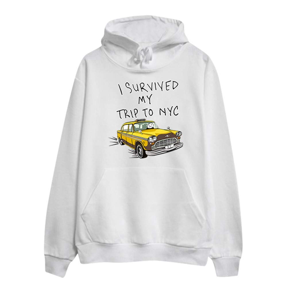 Sweatshirts for Women Hoodie Pullover Teen Girls Cute Graphic Sweaters - I Survived My Trip to NYC Funny Letter Tops
