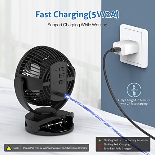 Soopii 3 In1 Battery Operated Usb Desk Fan With Led Light,10000Mah Rechargeable Camping Fan With Hanging Hook For Tent,4 Speeds Personal Fan,Strong Airflow,Timer,720°Rotation Portable Clip Fan Black #TOP2