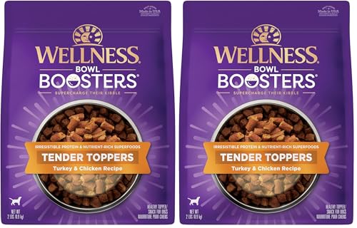 Image of Wellness Tender Toppers (Previously Bowl Boosters), Grain-Free Natural Dog Food Toppers or Mixers, Made with Real Meat (Turkey & Chicken, 2-Pound Bag) (Pack of 2)