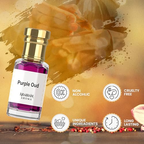 Image of Arabian Aroma Purple Oud Attar | Oriental Oud Attar with Saffron & Pink Peppercorn | Luxurious Ittar | Long-Lasting Alcohol-Free | 100% Perfume | Oil-Based Itra Perfume for Men & Women (6ml)