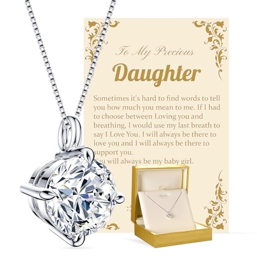 Beam & Bask Pendant Necklace for Adult Daughter, 2 Carat Moissanite Silver Fashion Jewelry for Daughter on Wedding Birthday Graduation From Mom Dad