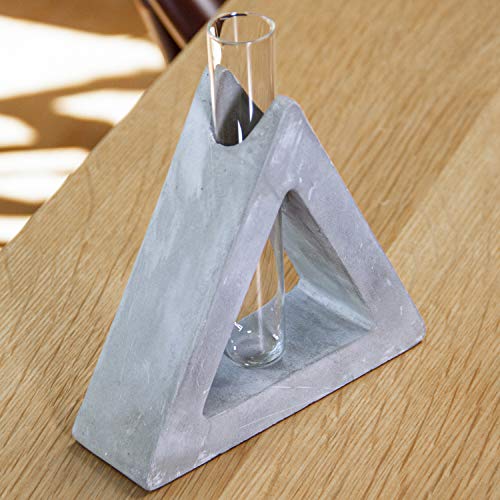 Frank Lloyd Wright Design Inspired Polished Concrete Organic Element Basic Shape Glass Vase Tube Flower Bud Vase Home Decorative Accent Wedding Centerpiece Hotel Office Home Decor (Large Triangle) #TOP4