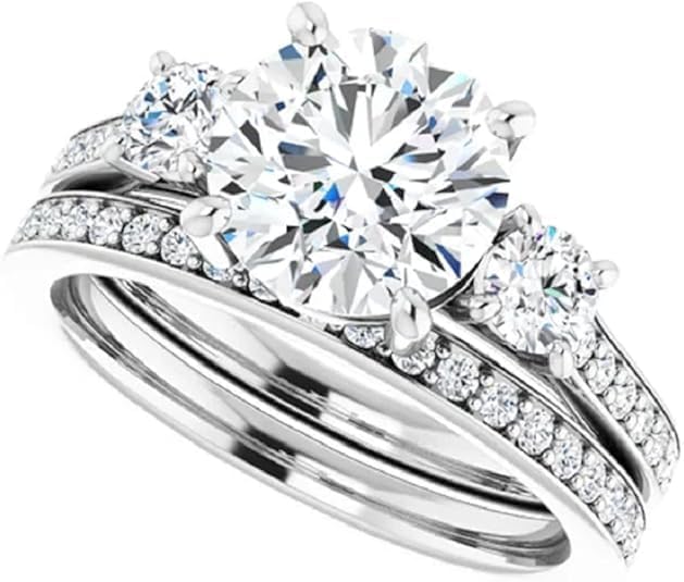 1-5 CT Moissanite Engagement Ring Set for Women | Solitaire Three-Stone Bridal Wedding Set Gifts | 925 Silver, 10K/14K/18K Solid Rose/White/Yellow Gold