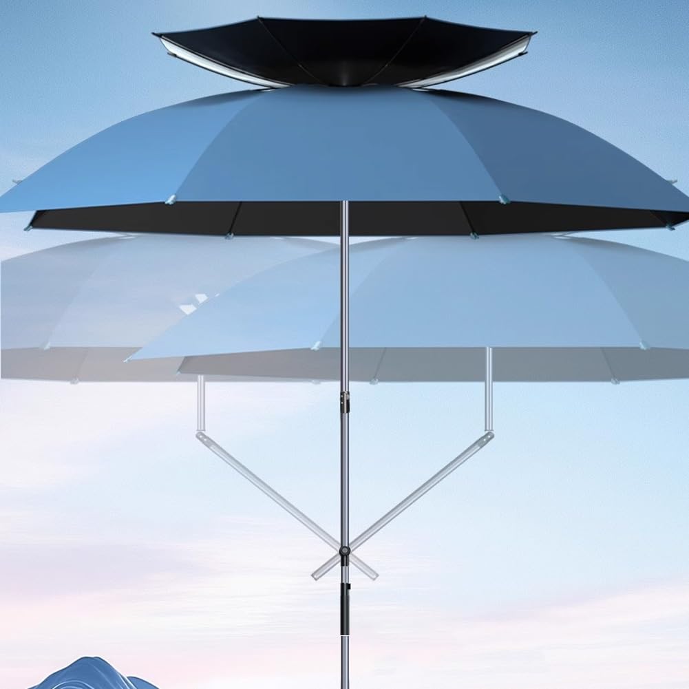 Składany Parasol Podróżny z Kotwicą, 220/240 cm Duży Wiatroodporny Parasol Kempingowy, Przenośny Parasol Wędkarski Ochrona UV 50+