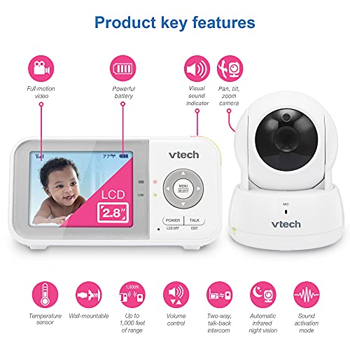 VTech Baby Monitor, No WiFi Secure Transmission – 19-Hour Battery, 2.8" Screen, Pan Tilt Zoom, Night Vision, 1000ft Range, Temperature Sensor, 2-Way Talk | VM923 by VTech - Image 2