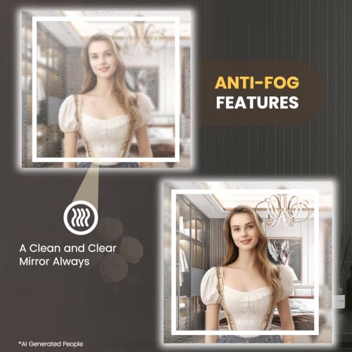 Image of LOAAO 40 inchX40 inch LED Bathroom Mirror with Lights, Anti-Fog, Dimmable, Backlit + Front Lit, Lighted Bathroom Vanity Mirror for Wall, Memory Function, Tempered Glass, Safe to Use, ETL Listed