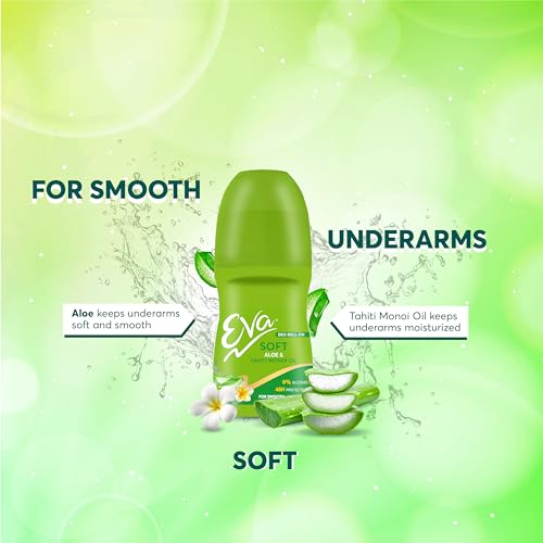 Image of Eva Shine & Soft Roll On Deo | No Alcohol No Aluminium| Chemical Free| For Bright, Soft & Smooth Underarms (Aloe Vera, Wild Berries & Tahiti Monoi Oil) | For Women (50ml. pack of 2)
