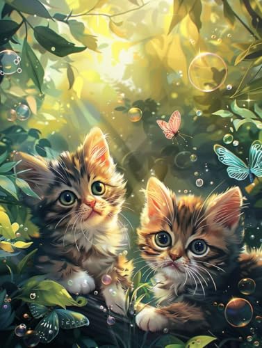 Diamond painting 5D adulte de haute précision | Toile et strass en cristal chat papillon 30x40