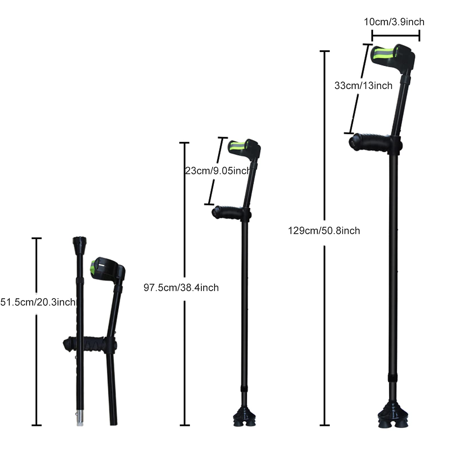 Stampella per avambraccio per adulti, stampella pieghevole con polsino aperto con luci a LED Stampella in alluminio leggera regolabile per adulti e bambini con altezza 150-196 cm