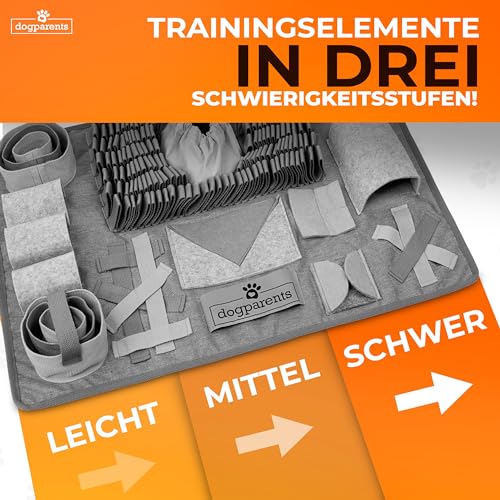 DOGPARENTS® Schnüffelteppich für Hunde groß & klein [12 VERSTECKE] Hunde Beschäftigung EXTRA ROBUST Schnüffeldecke Hund & Schnüffelteppich Katze - Schnüffelmatte Hund [Intelligenzspielzeug] grau