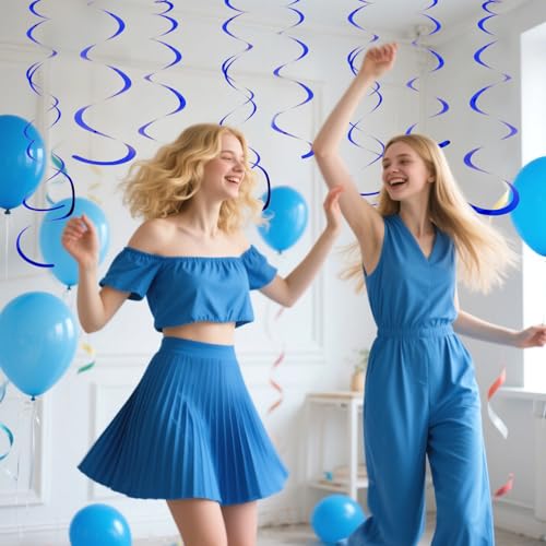 Image of Party Swirl Decorations Hot Pink Shinny Foil Hanging Swirl Decorations Plastic Streamer for Ceiling Plastic Streamer for Party Decorations Metallic Hanging Swirl Pack of 30 (Dark Blue)