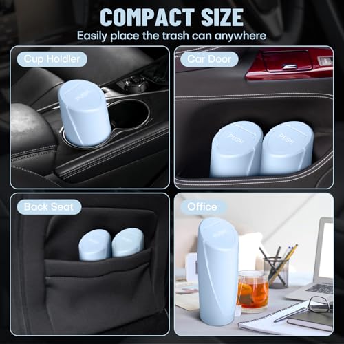 Image of Car Trash Can Bin with Lid - Car Garbage Can Cup Holder - Light Blue Mini Leakproof Vehicle Trash Garbage Can Bin with 20pcs Trash Bags-Car Organizers and Storage for Front Back Seat Accessories