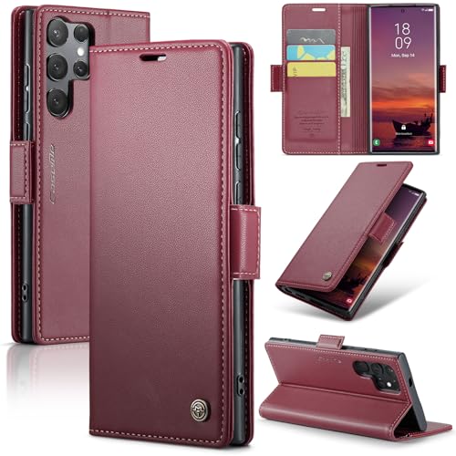 Rerzoiro Handyhülle für Samsung Galaxy S25 Ultra Hülle, Premium PU Lederhülle Klappbar Flip Case [RFID Blocker] Tasche Magnet Kartenfach Klapphülle Schutzhülle für Samsung Galaxy S25 Ultra, Rot