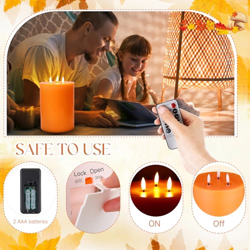Image of Retisee 1 Pack Extra Large Flameless Candles 6 inch X 8 inch,Classic,Orange | LED Battery Operated, 3 Wicks Flickering Pillar Candle, Fall Thanksgiving Party Decoration