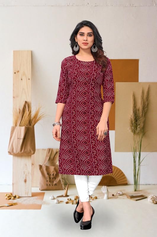 Image of JAKHANA Women's Crepe Printed Casual Straight Calf Length Round Nick Kurta Pack of 4