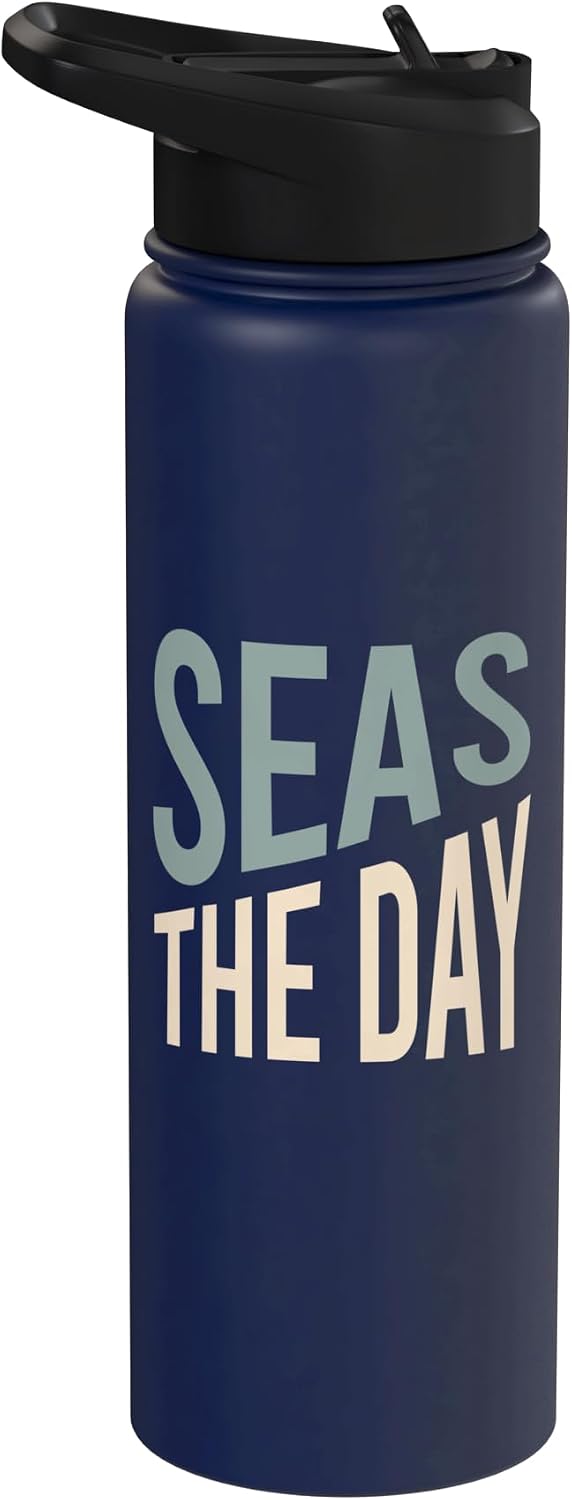 Funny Boater Pun, Seas the Day Boating Humor Stainless Steel Insulated Water Bottle
